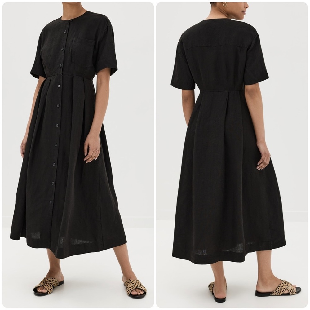 Jenni Kayne Black Button-Front Linen Midi Dress